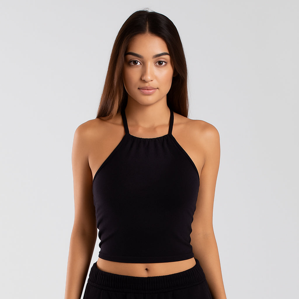 Women's Cropped Neck-Tie Halter Top